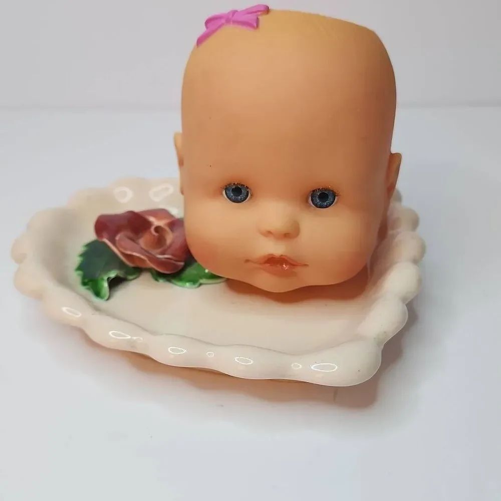 Handmade by Me Dollhead Planter on a Heart Shaped Ceramic Plate